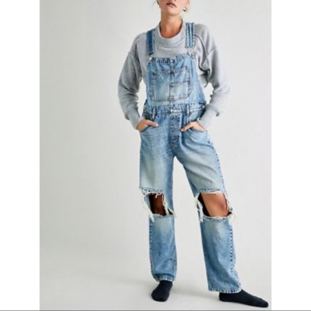 Free People Ziggy Overalls Blown Out knees